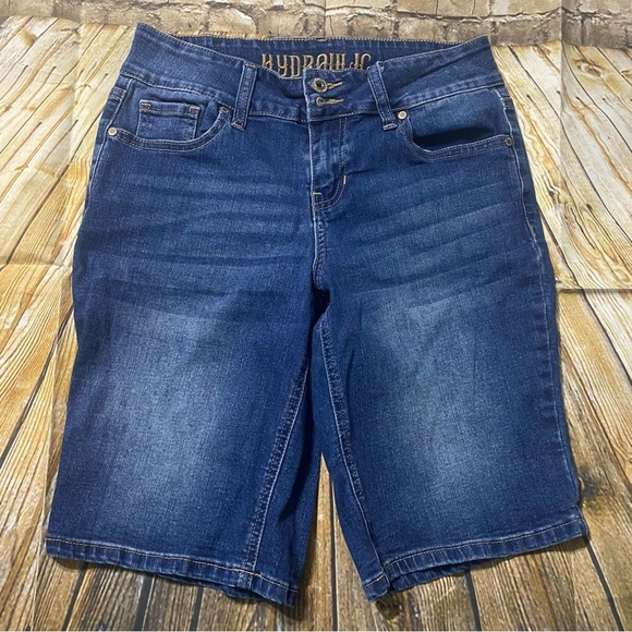 Hydraulic Curvy Nolita Midi Jean Shorts Blue Stretch Pockets Mid Rise - Picture 1 of 5